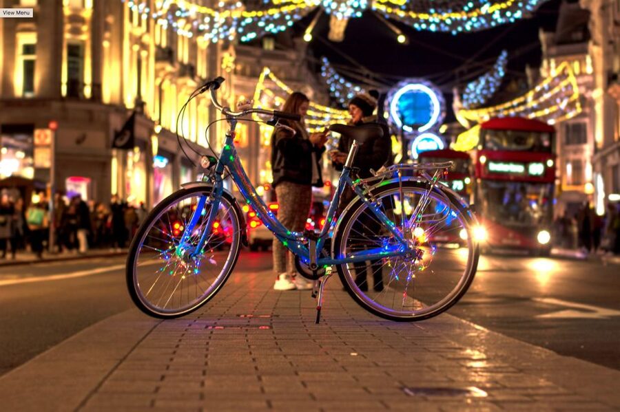 London Christmas Lights Bike Tour - The London Eye, Big Ben, and Parliament after sunset