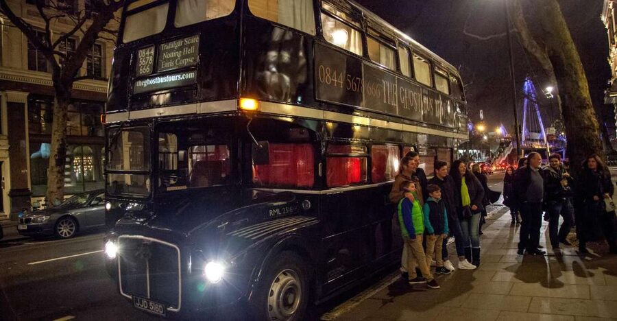 London: Comedy Horror Ghost Tour on a Bus - Boarding the black Necrobus near Trafalgar Square